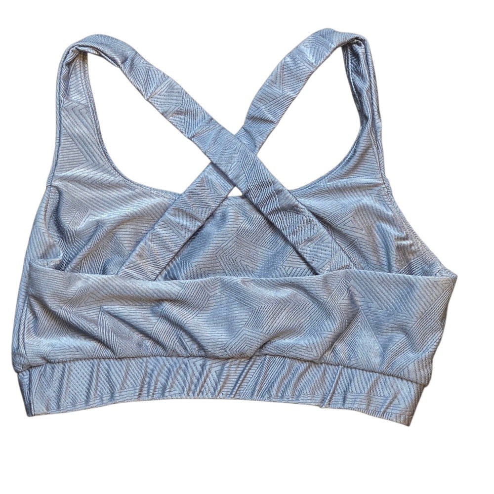 Lola Getts Geo Pattern Criss Cross Back Sports Activewear Bra Medium Blue